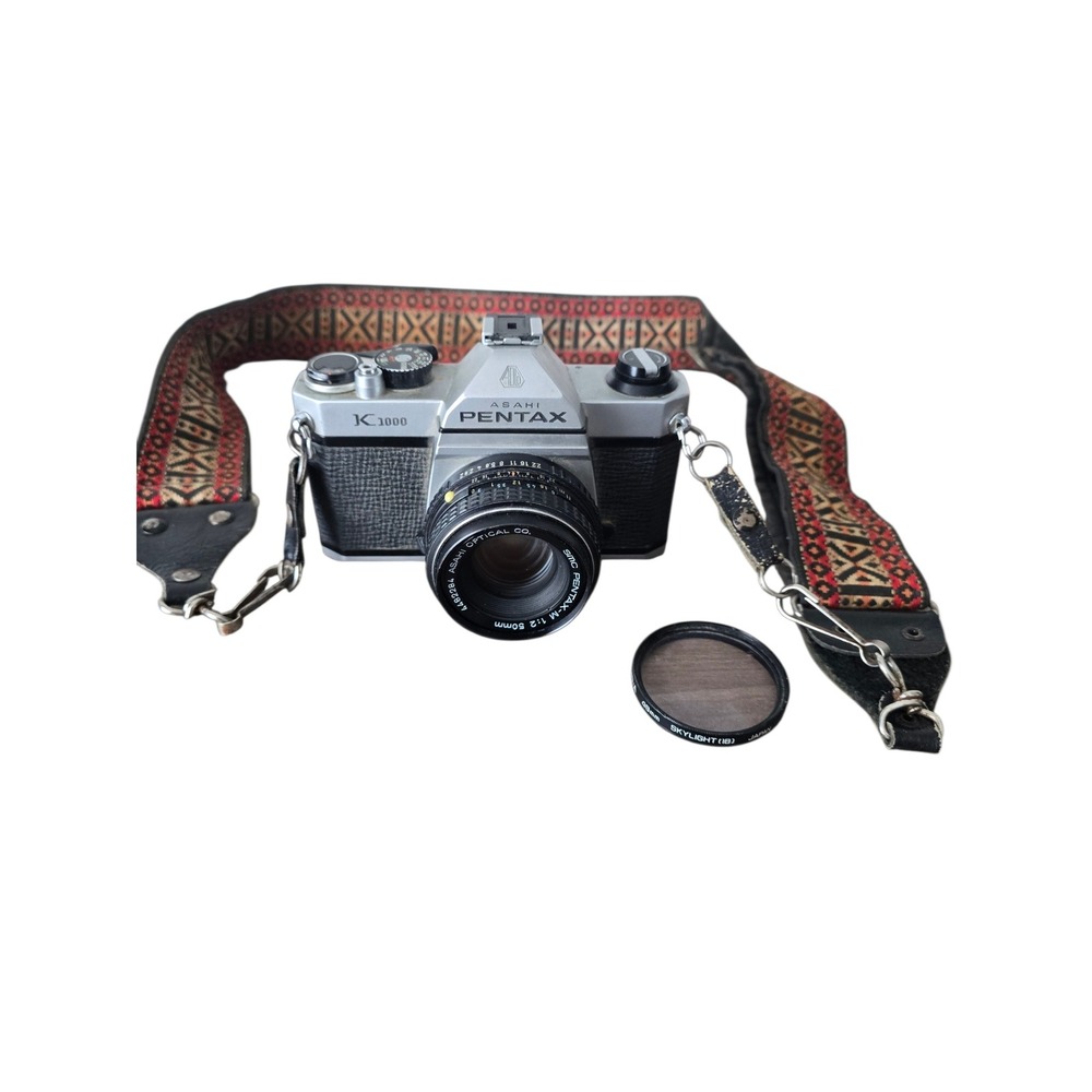 Asahi Pentax K1000 35mm SLR Film Camera with SMC Pentax-M 50mm f2 Lens & Strap